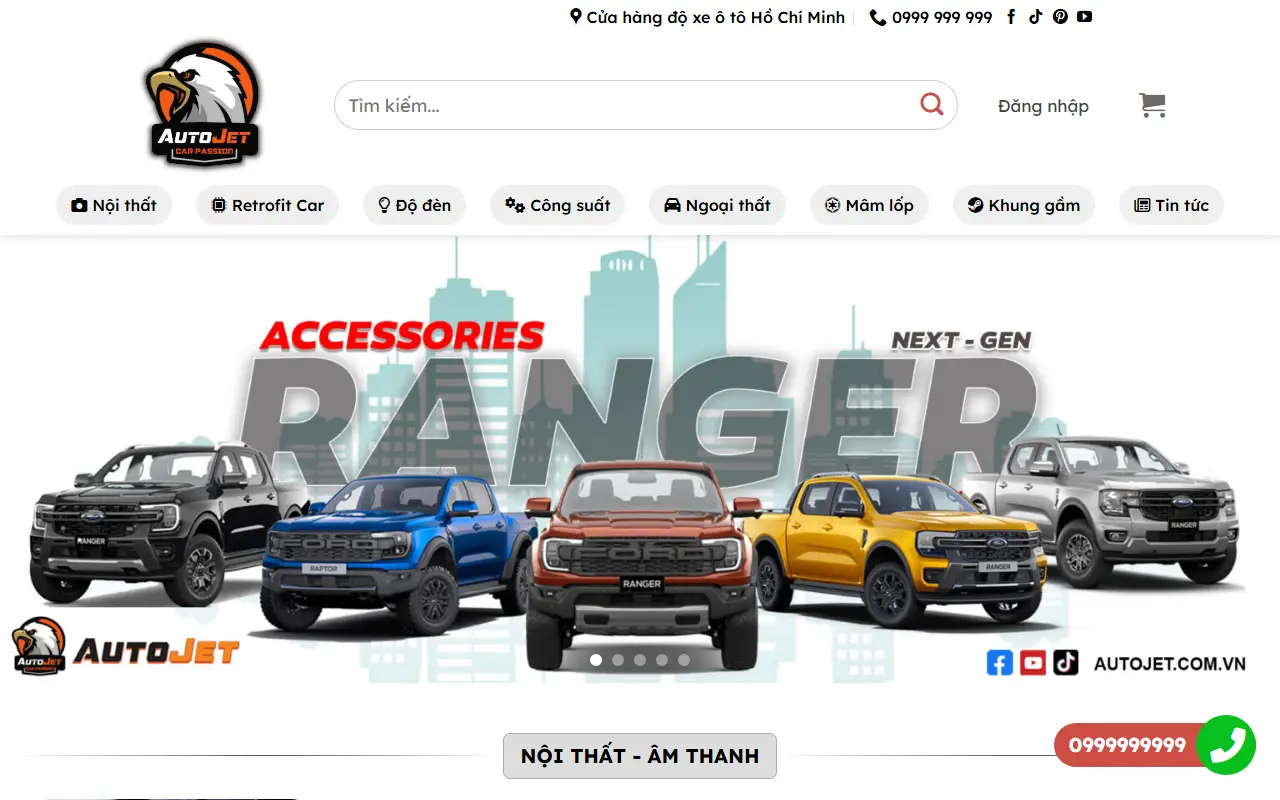 Ảnh trang chủ mẫu website rửa xe & chăm sóc xe autojet.ivi.vn