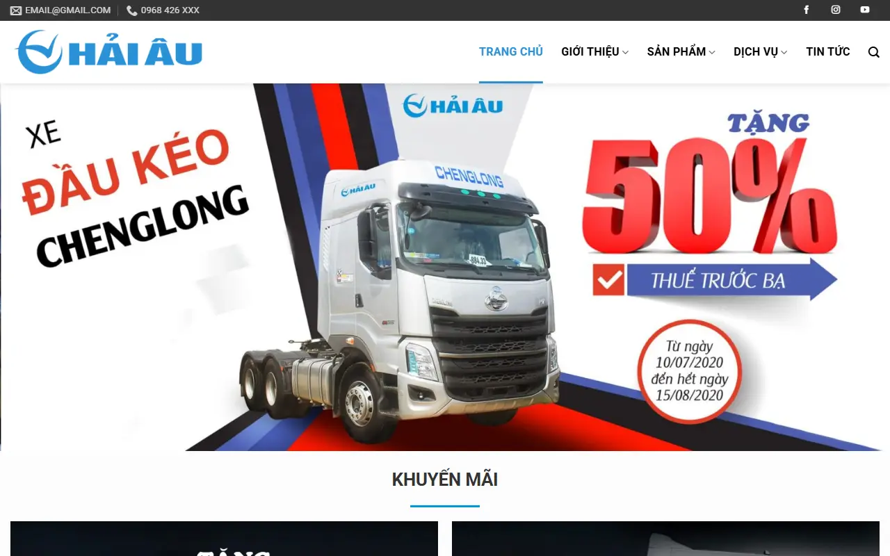Mẫu website Ô Tô Hải Âu - Xe Tải Chenglong Hải Âu - XE TẢI HẢI ÂU