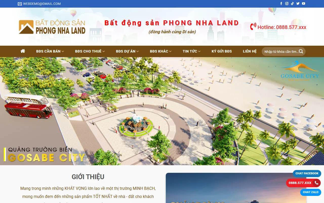 Mẫu website Bất Động Sản Phong Nha - Phong Nha Land