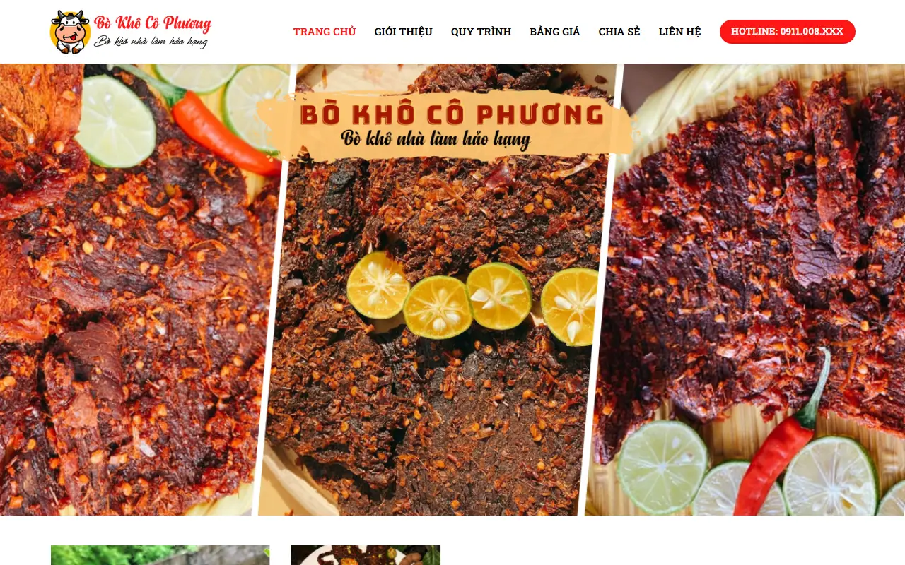 Mẫu website Bò Khô Cô Phương - Bò Khô Nhà Làm Chất Lượng