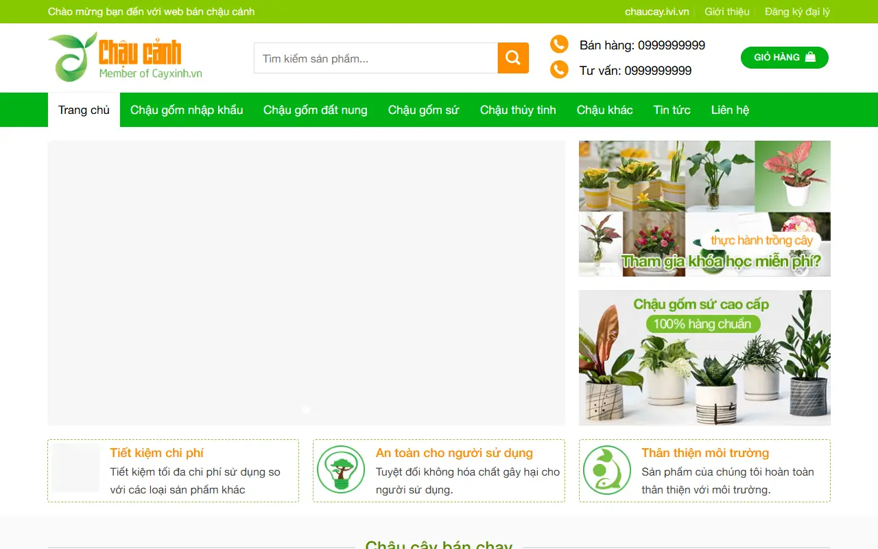 Ảnh trang chủ mẫu website cây cảnh & sân vườn chaucay.ivi.vn
