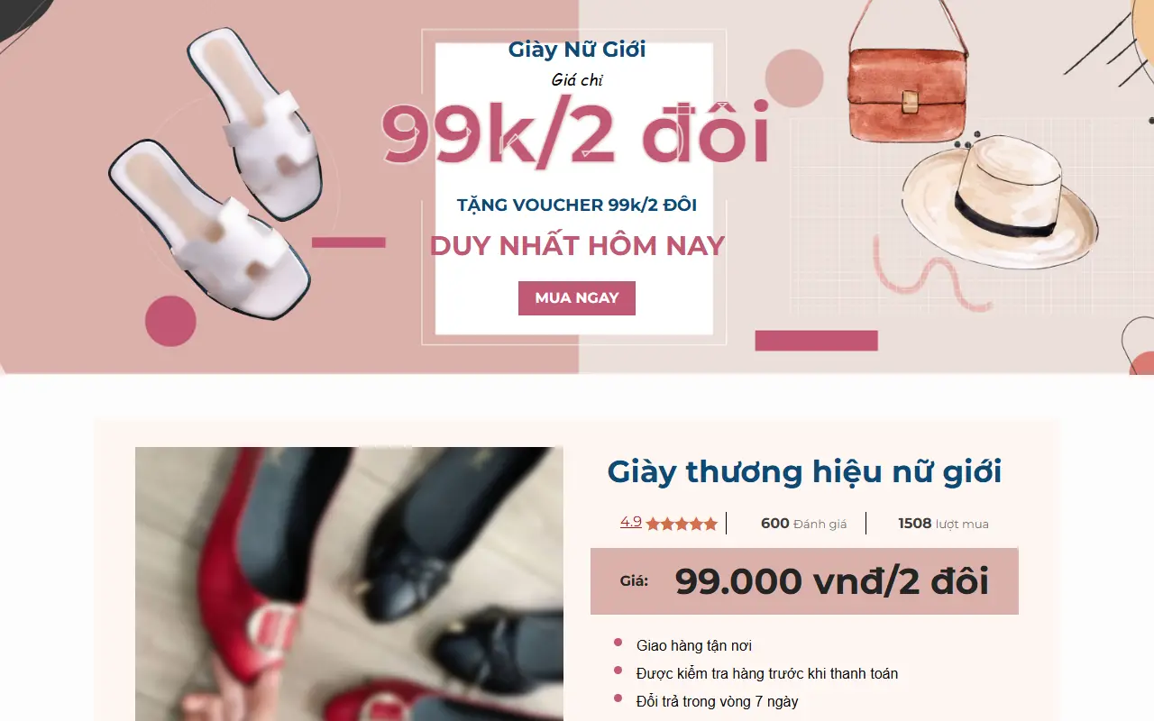 Ảnh trang chủ mẫu website giày dép dep.ivi.vn