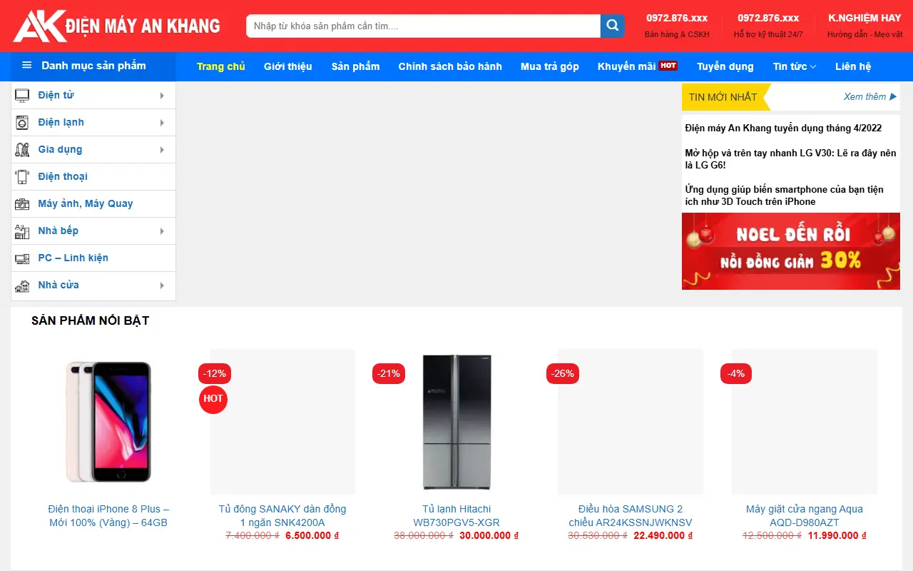 Mẫu website Điện Máy - Mua bán điện tử, điện lạnh, gia dụng,...