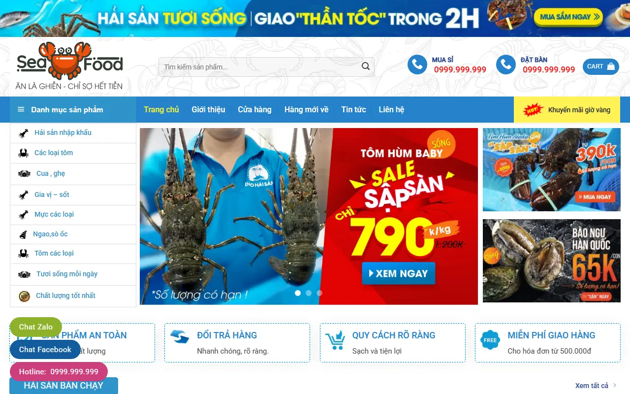 Mẫu website Hải sản
