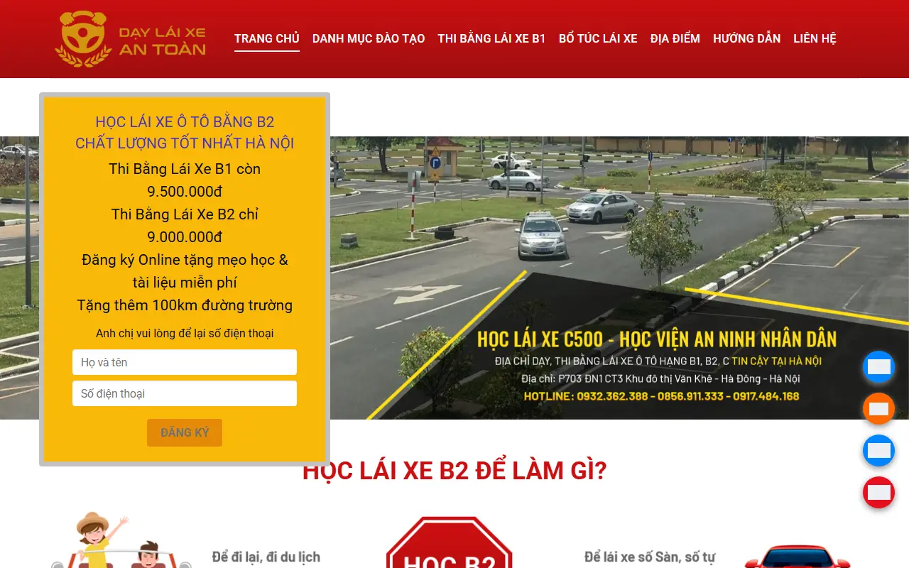 Ảnh trang chủ mẫu website dạy lái xe hoclaixe.ivi.vn
