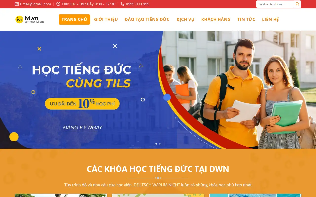 Ảnh trang chủ mẫu website trung tâm ngoại ngữ hoctiengduc.ivi.vn