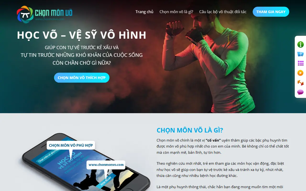 Mẫu website học võ thuật – Lớp võ và tự vệ