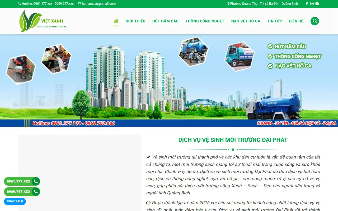 Ảnh trang chủ mẫu website vệ sinh & giúp việc huthamcau.ivi.vn