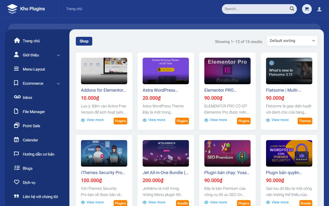 Mẫu website Shop - Mẫu web kho plugin