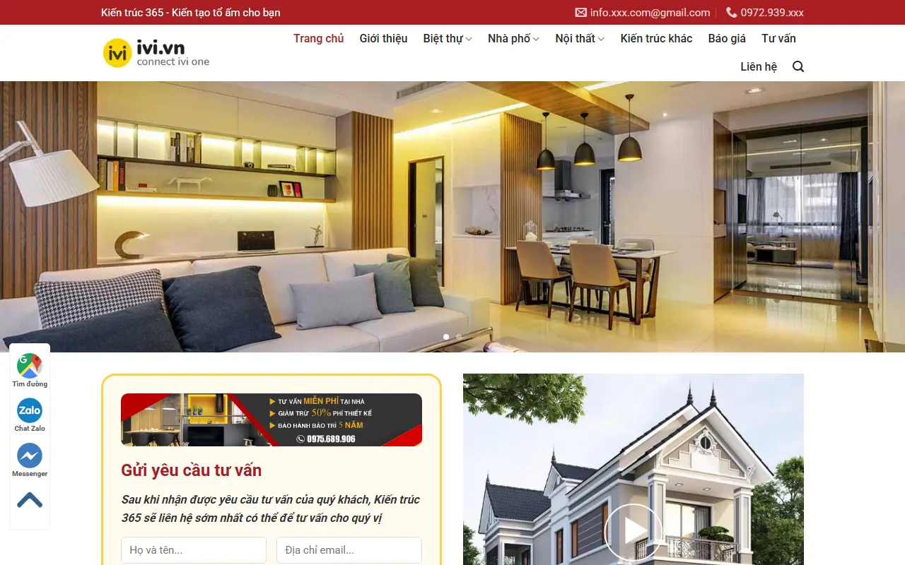 Ảnh trang chủ mẫu website kiến trúc & thiết kế kientruc3.ivi.vn
