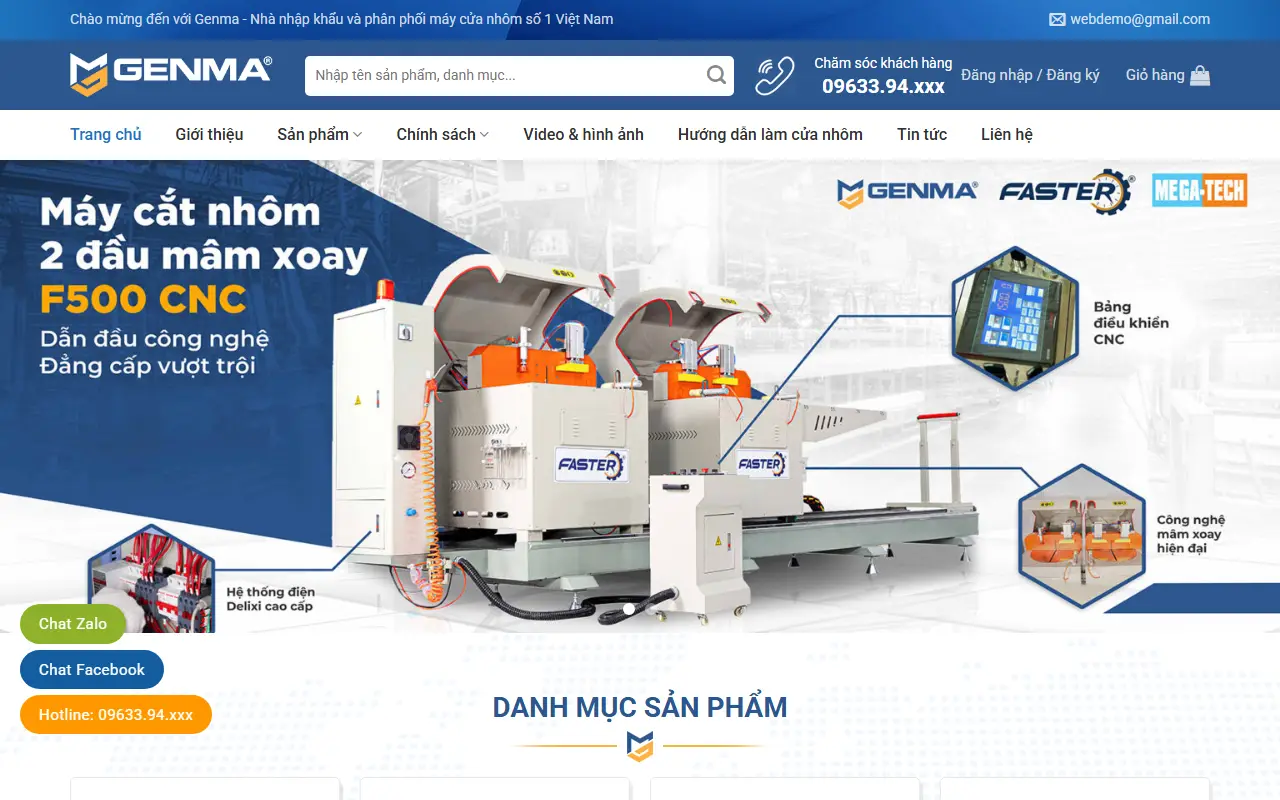 Mẫu website Máy cửa nhôm Faster