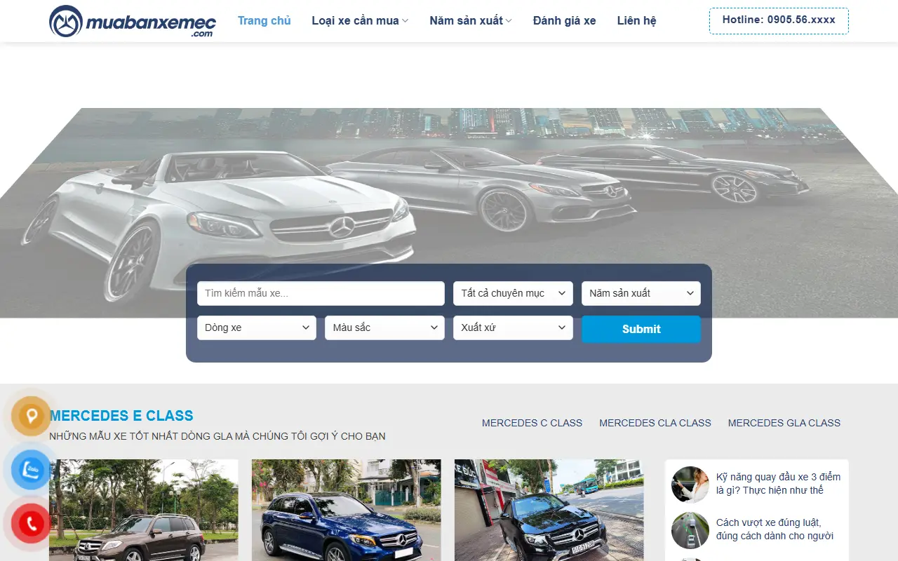 Ảnh trang chủ mẫu website mua bán ô tô mec.ivi.vn