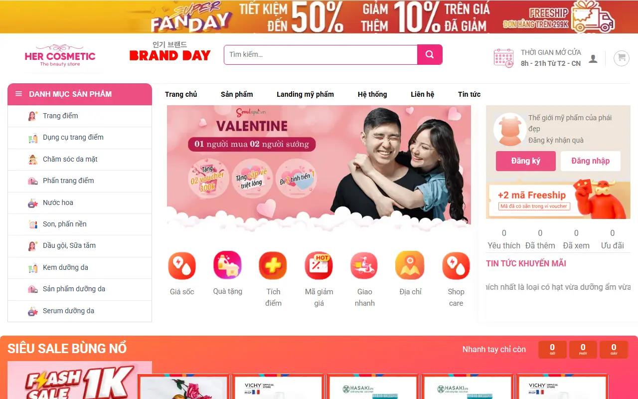 Mẫu website Her Cosmetic