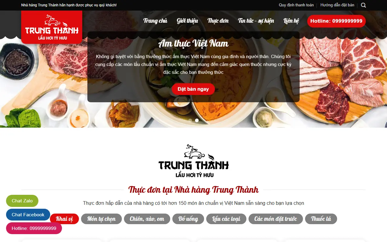 Mẫu website Nhà hàng – Đặt bàn và tiệc