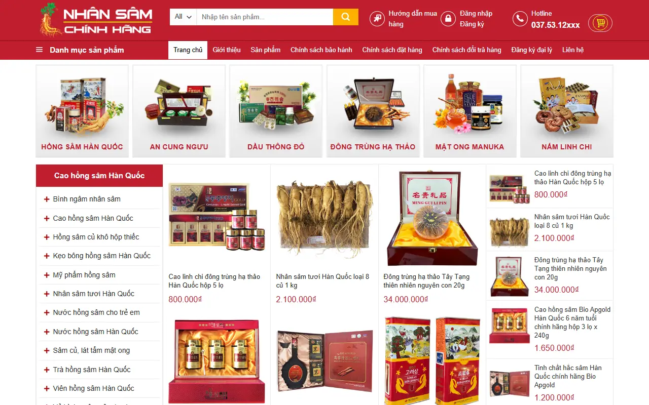 Ảnh trang chủ mẫu website thực phẩm chức năng nhansam.ivi.vn