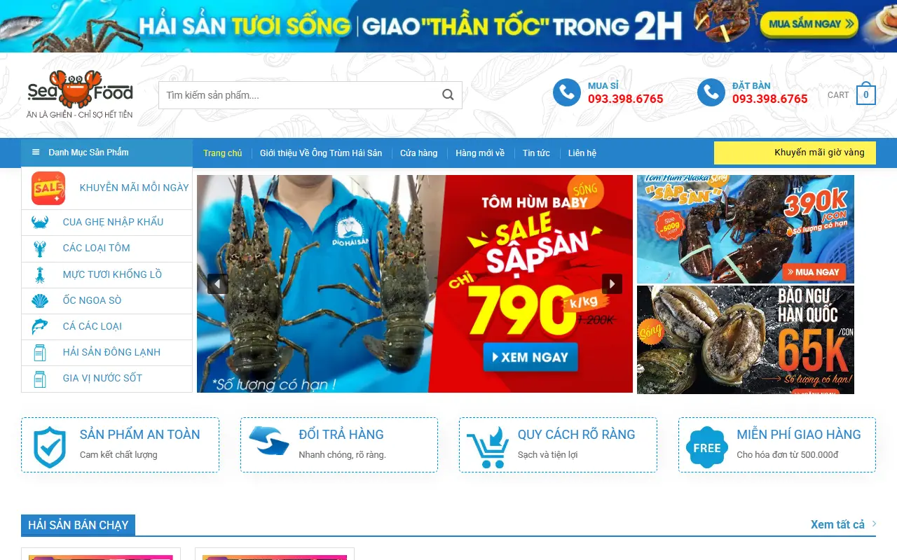 Ảnh trang chủ mẫu website hải sản ongtrumhaisan.ivi.vn