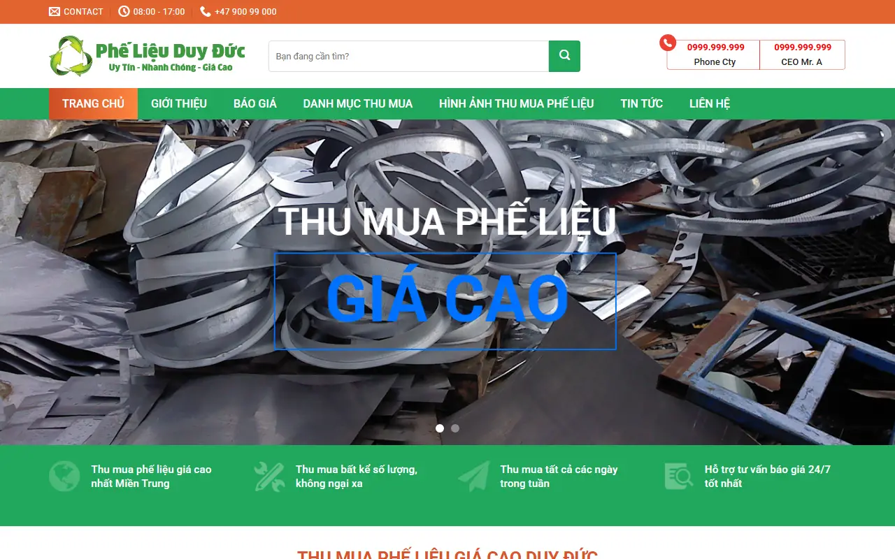 Mẫu website Thu mua Phế liệu – Thu mua tận nơi, cân đo tại chỗ
