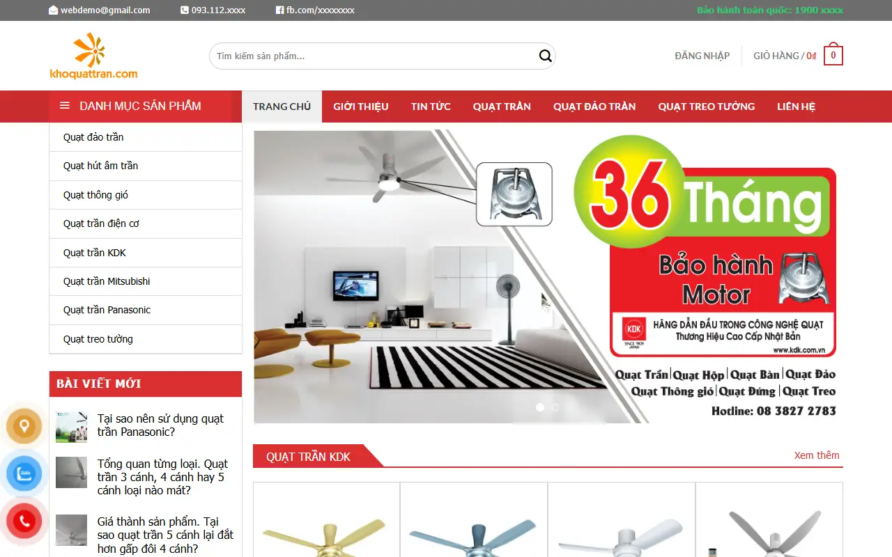 Mẫu website Quạt Trần - Quạt Công Nghiệp