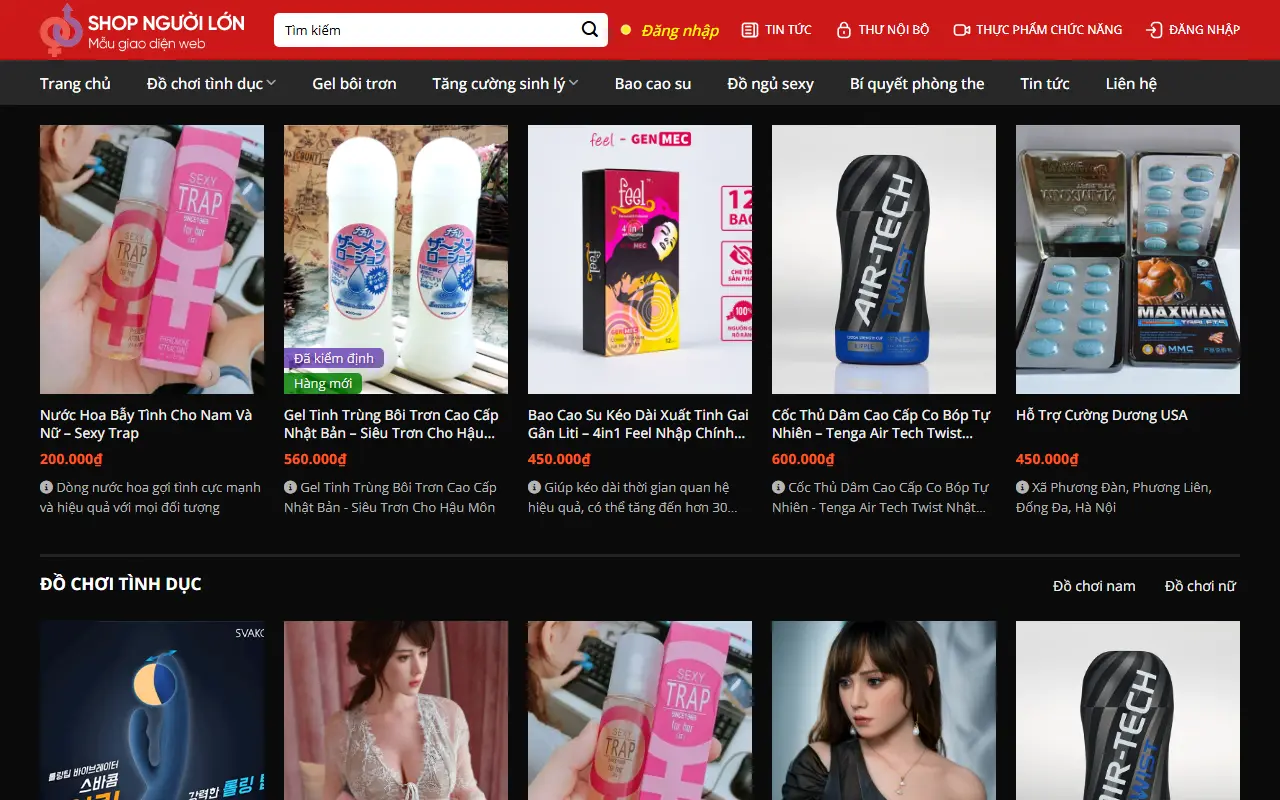 Mẫu website Mẫu giao diện web shop người lớn
