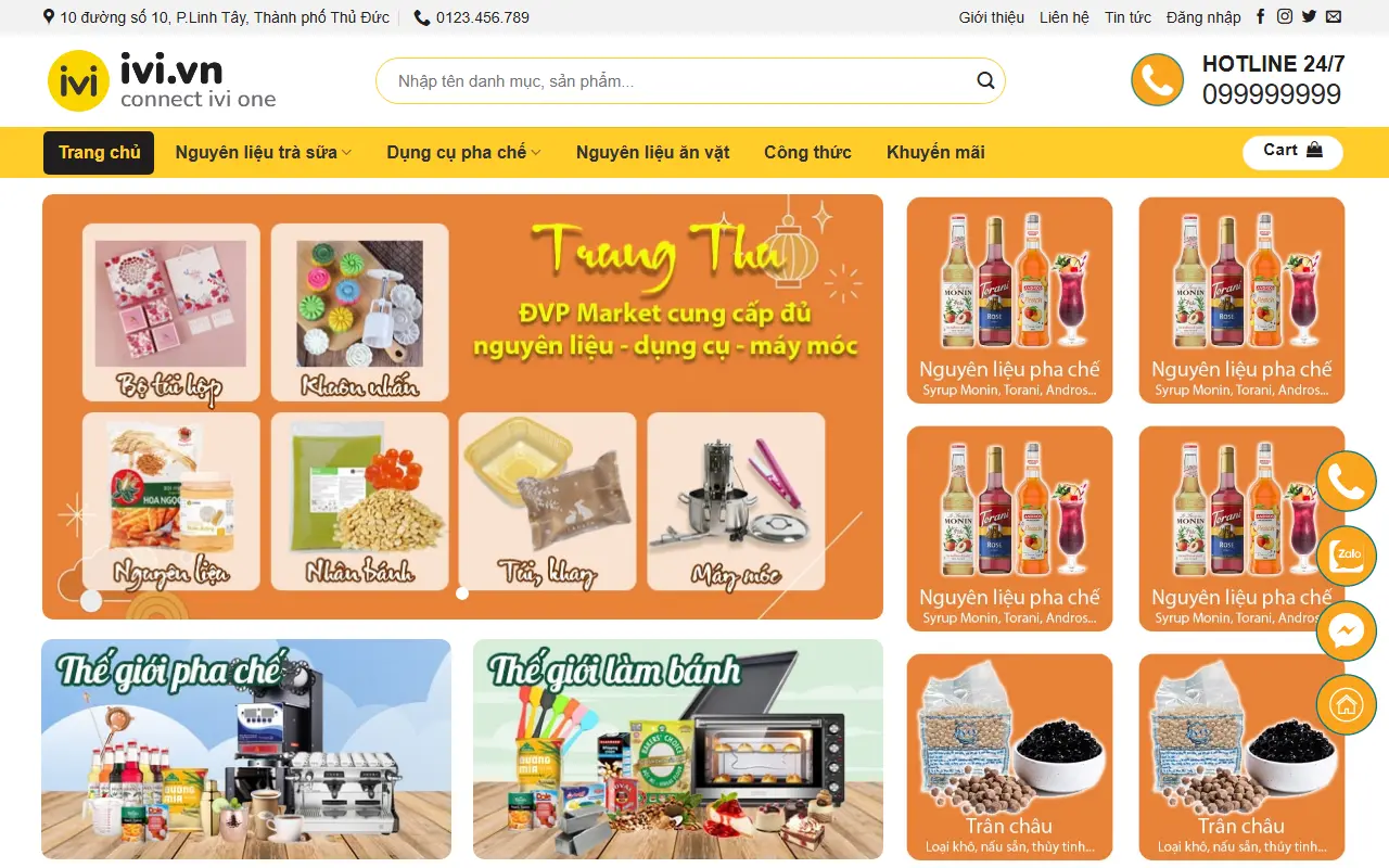 Mẫu website Mẫu web kho nguyên liệu trà sữa