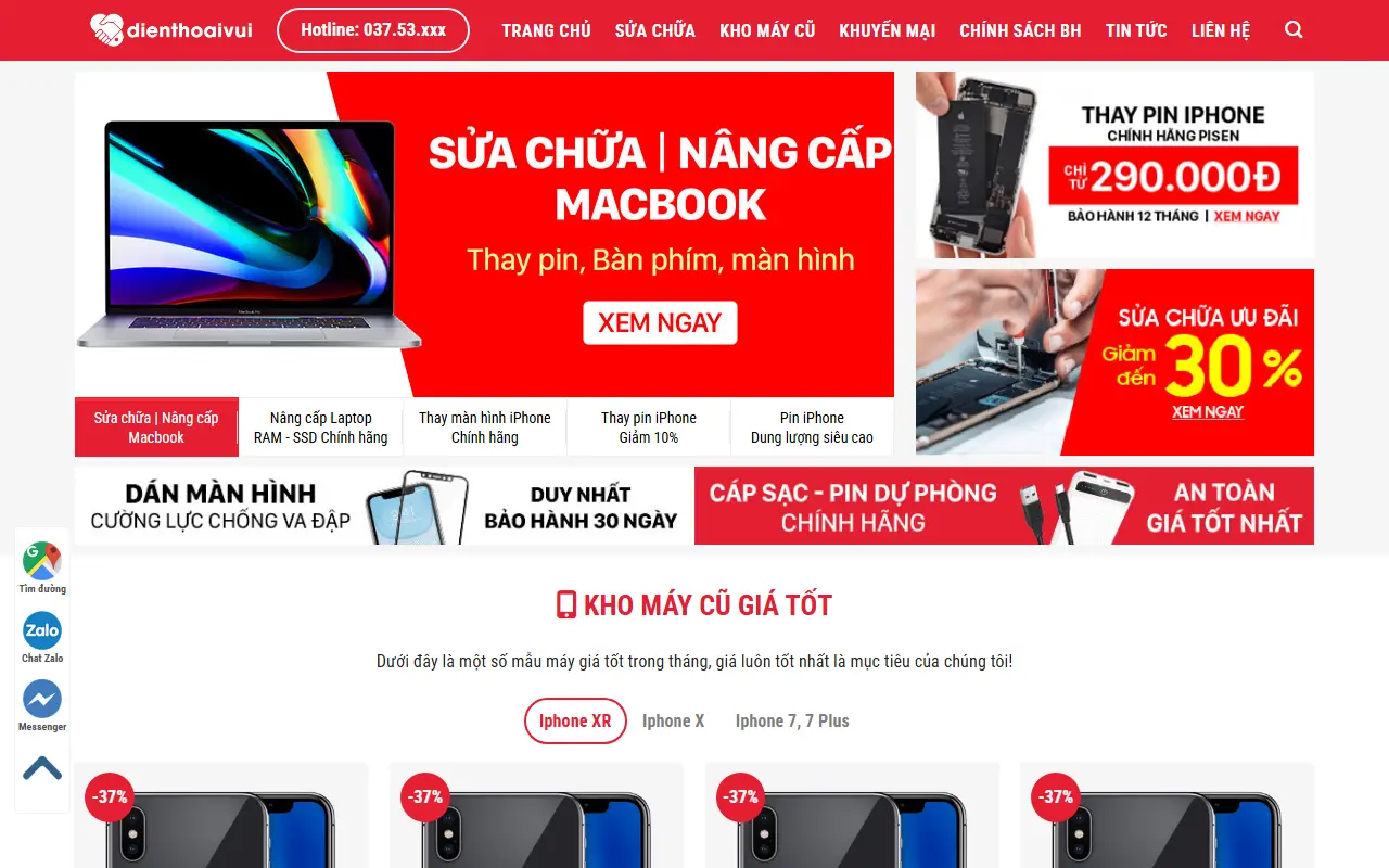 Ảnh trang chủ mẫu website điện thoại & phụ kiện suadienthoai3.ivi.vn