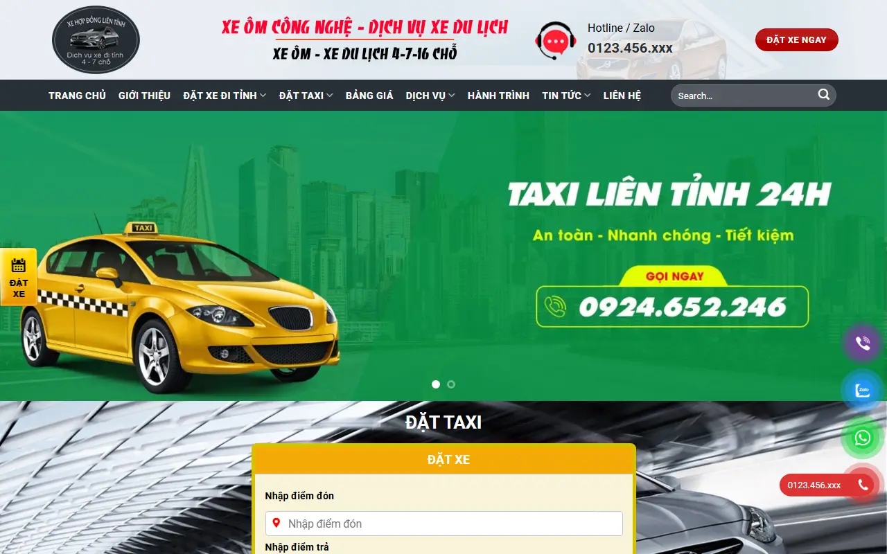 Mẫu website Dịch vụ du lịch taxi 247