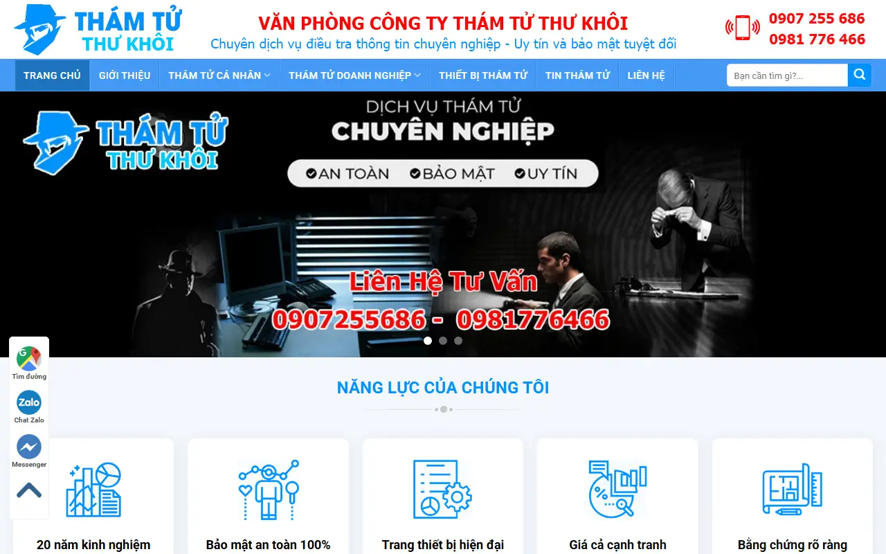 Ảnh trang chủ mẫu website bảo vệ & thám tử thamtu.ivi.vn