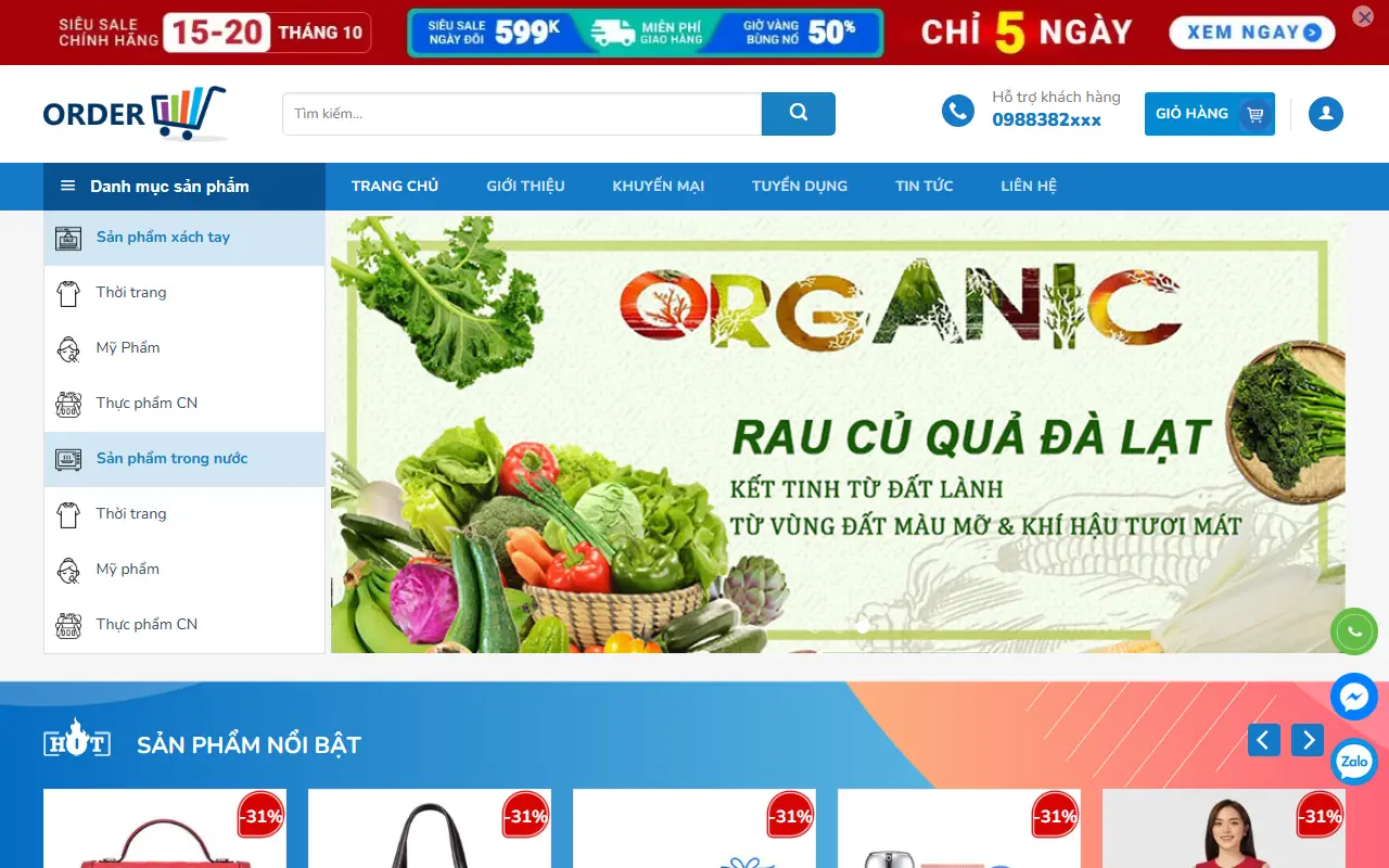 Mẫu website Hàng order