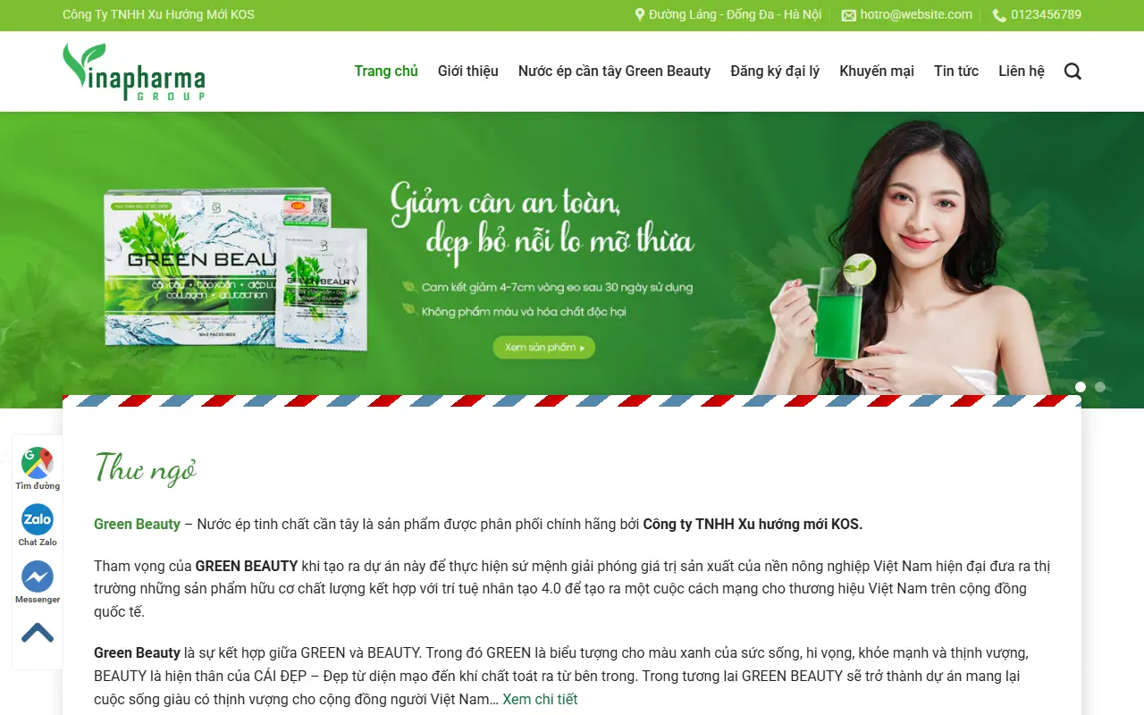 Ảnh trang chủ mẫu website thực phẩm sạch thucpham21.ivi.vn