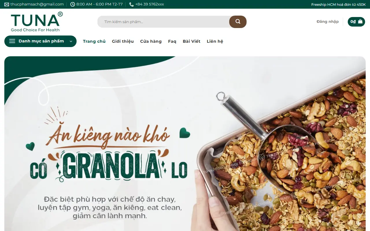 Ảnh trang chủ mẫu website thực phẩm sạch thucphamsach.ivi.vn