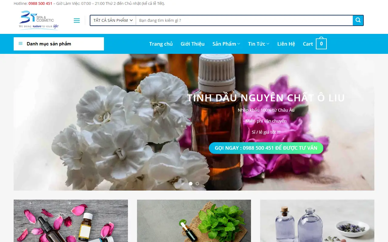 Mẫu website Tinh dầu thiên nhiên 3T – Tổng kho tinh dầu thiên nhiên và thiết bị tinh dầu