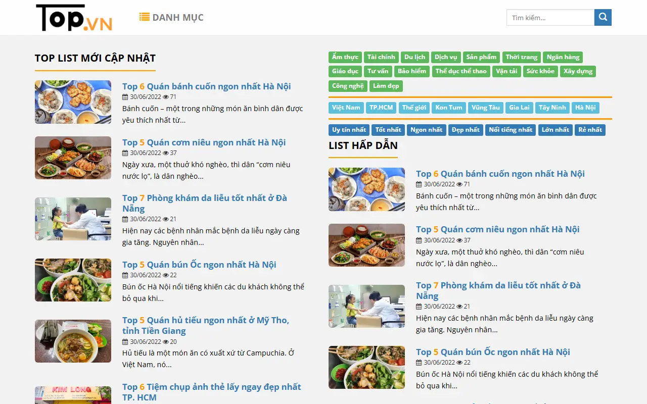 Mẫu website demo toplist