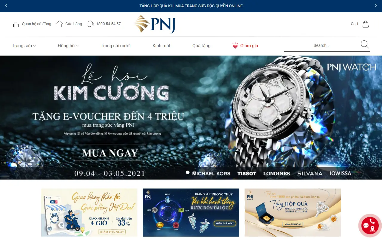 Ảnh trang chủ mẫu website trang sức & đồng hồ trangsuc.ivi.vn