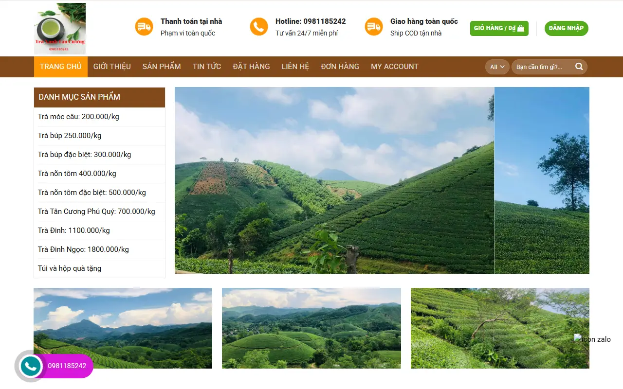 Ảnh trang chủ mẫu website đồ uống & cà phê traxanhtancuong.ivi.vn