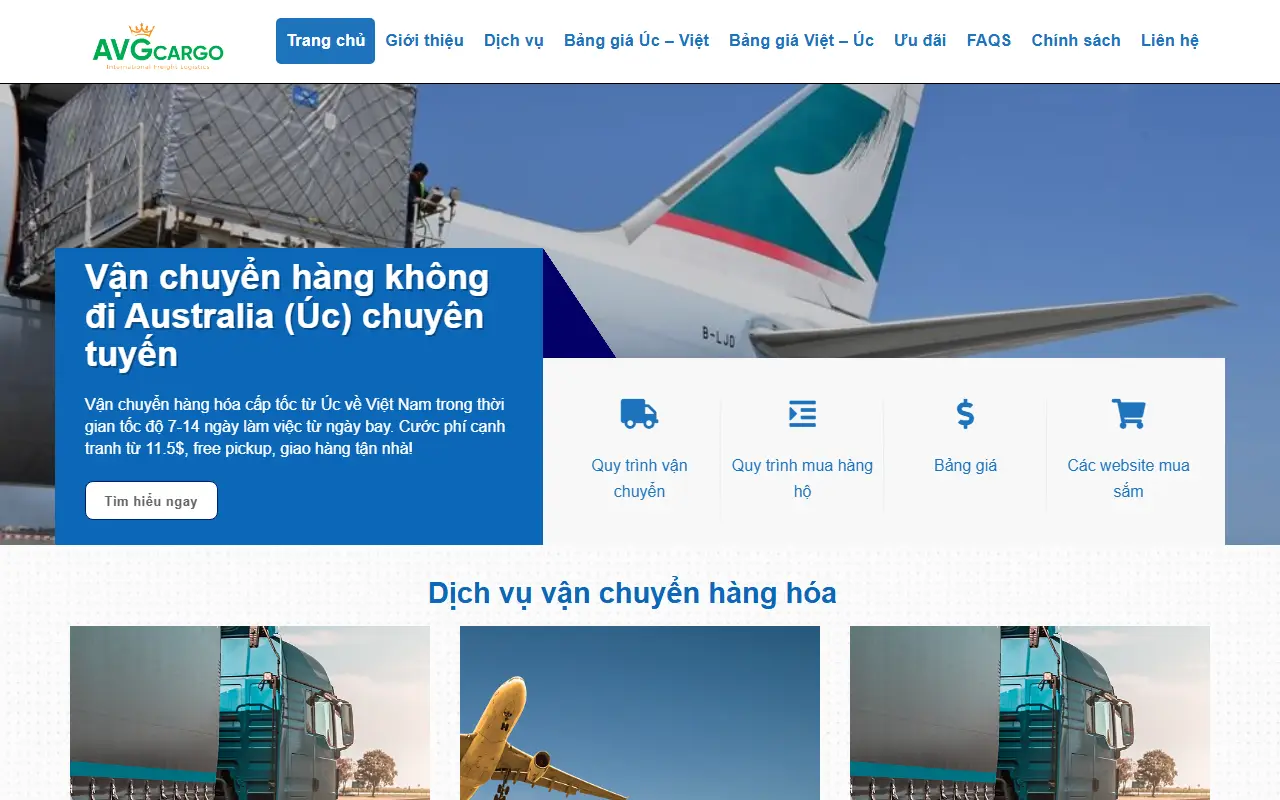 Ảnh trang chủ mẫu website vận chuyển & logistics vanchuyenuc.ivi.vn