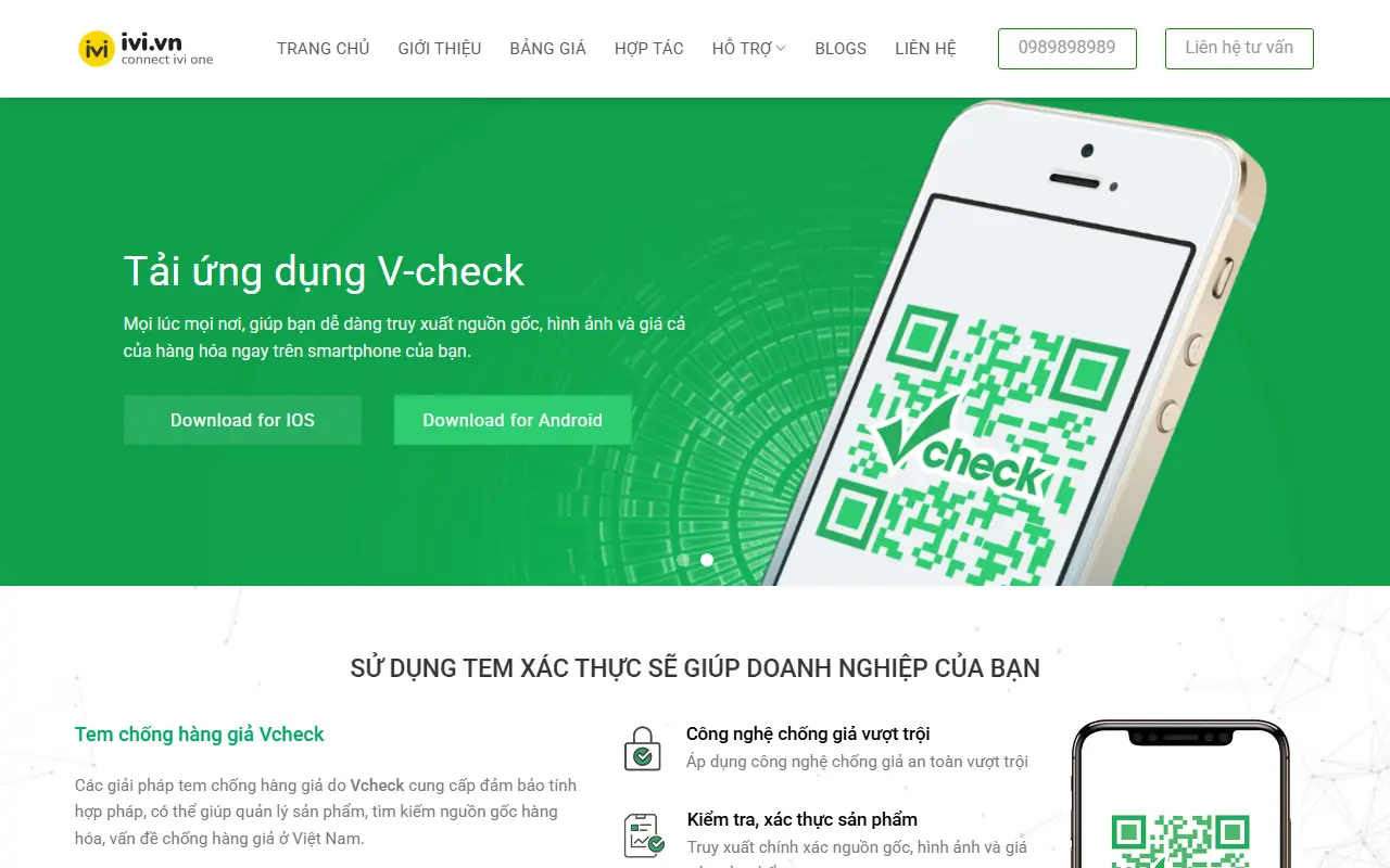 Mẫu website Xác thực hàng hoá QR