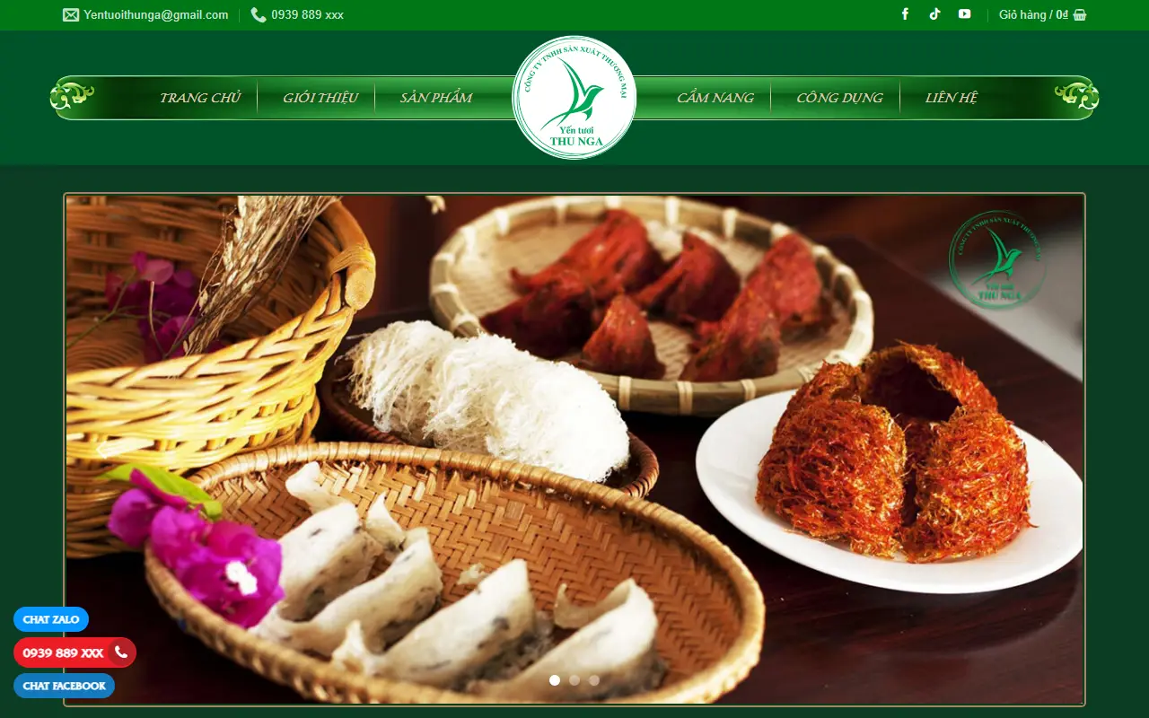 Mẫu website Thế Giới Yến Tươi - Yến Tươi Thu Nga